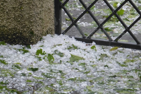 hailstones piled up near property gate
